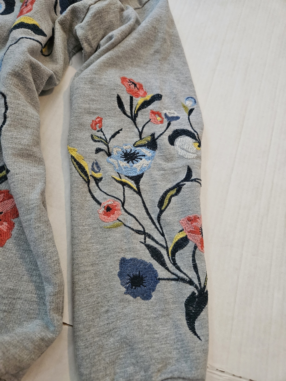 Sundry Anthropologie Embroidered Floral Gray French Terry Pullover Sweatshirt, S - Picture 7 of 12